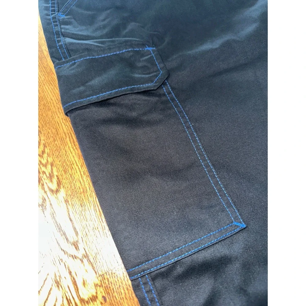 True Religion Mens Black Cargo Pants Blue Contrast Stitch Straight Leg Size 34